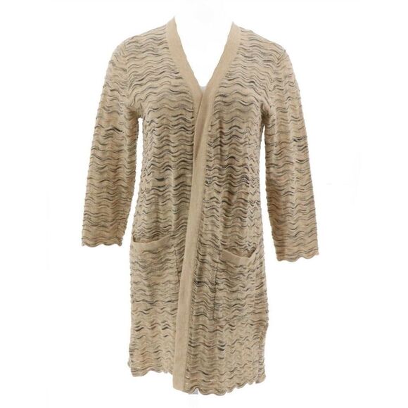 Isaac Mizrahi Open Front Scallop Stitch Cardigan - Picture 2 of 6